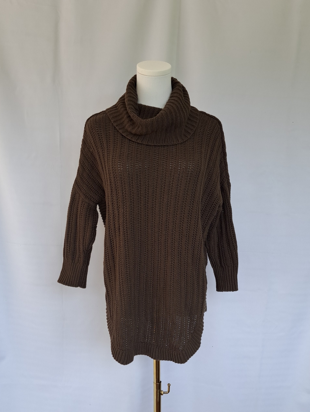 Express Chocolate Brown Cowl Turtle Neck Cozy Minimalist Oversized Sweater Sz S